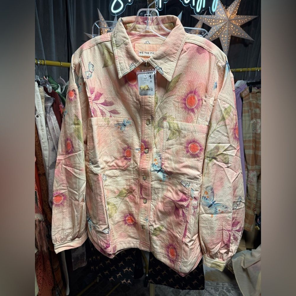 Free People We the Free Petina Garden Printed Buttondown Shirt Peachy Wash Combo - Picture 6 of 9